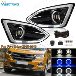 For Ford Edge 2015 2016 2017 2018 Car Front Bumper Fog Lamp Assembly LED Angel Eyes Daytime Running Light Headlight Accessories