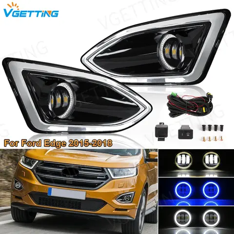 For Ford Edge 2015 2016 2017 2018 Car Front Bumper Fog Lamp Assembly LED Angel Eyes Daytime Running Light Headlight Accessories