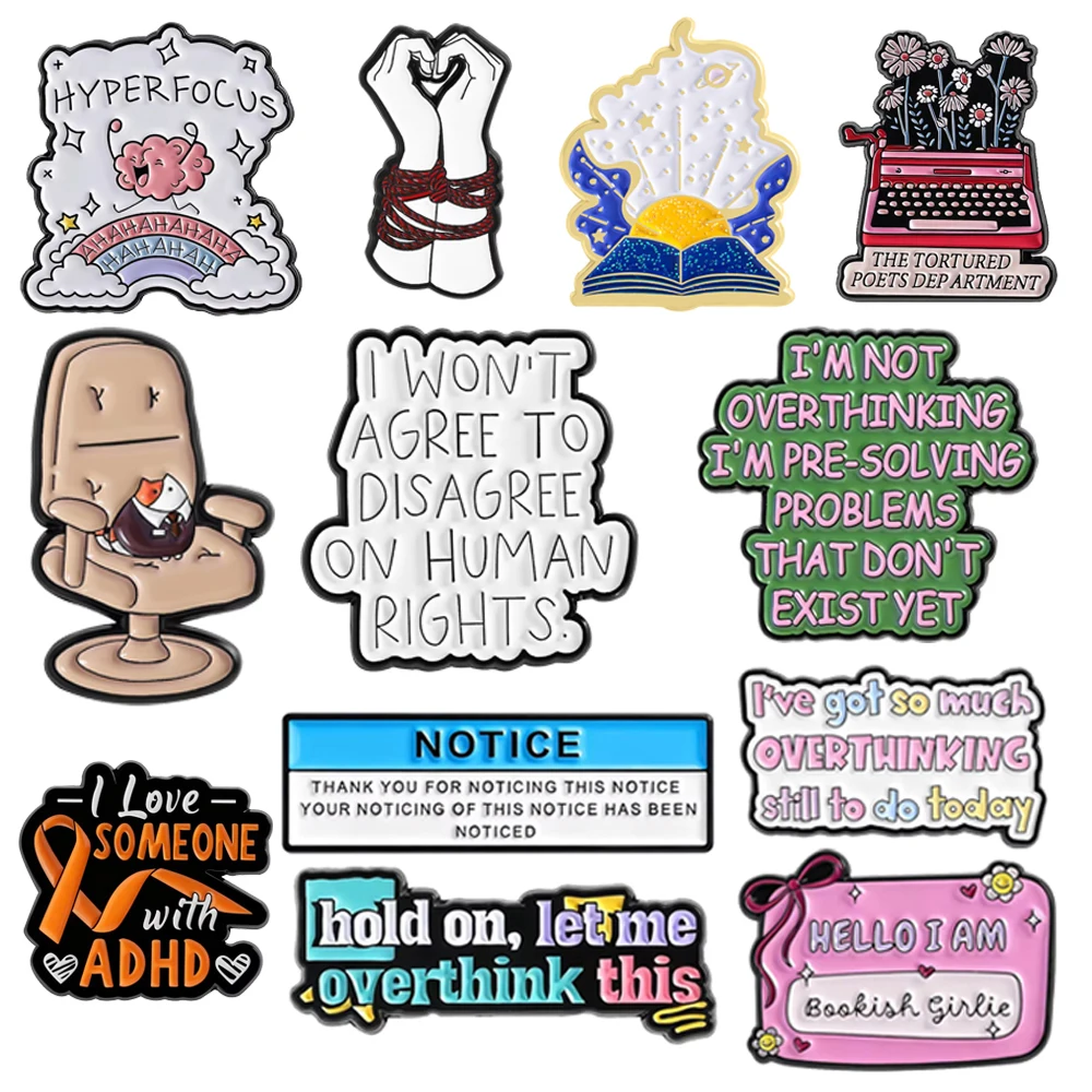 Creative Flower Typewriter Match Office Chair Enamel Pins Cartoon Letters Quotes Lapel Badges Backpack Jewelry Accessories Gifts