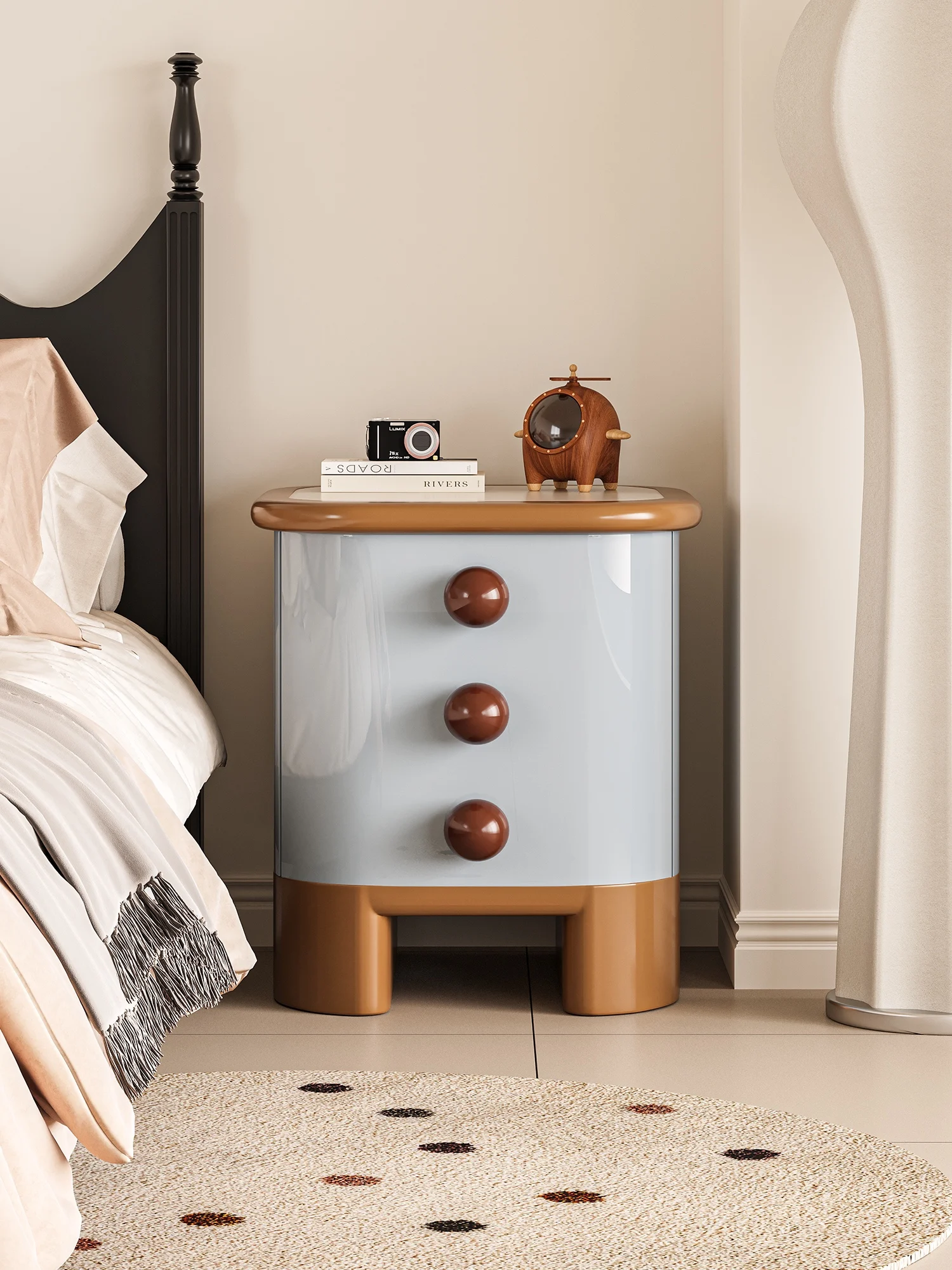 Ball bedside table Bedroom cream wind color matching Bedside table Simple household white drawer Locker