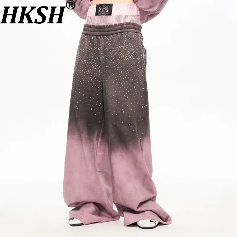 

HKSH Autumn Winter New Men Tide Punk Spray Dirty Sweatpants High Street Fleece Lined Thicken Color Contrast Casual Pants HK17149