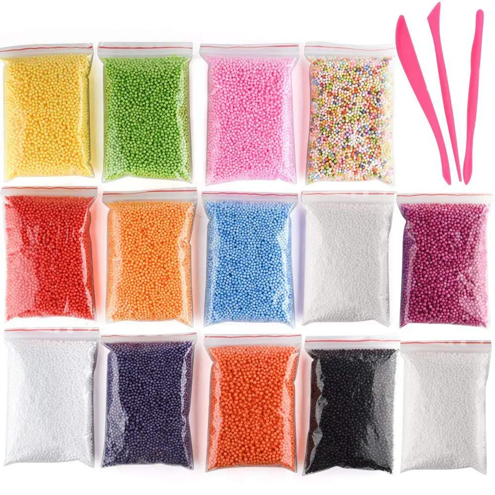 Grânulos de micro-polestireno pequenas bolas de espuma conjunto de contas de slime com 3 ferramentas de slime apto para fazer slime arte diy artesanato, (contém não