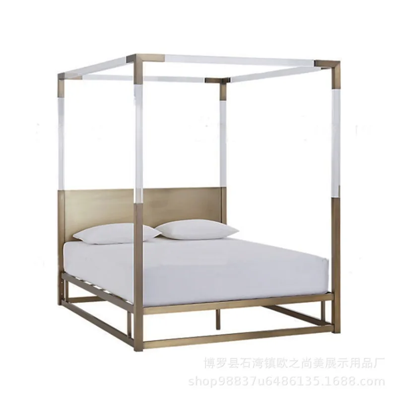 Suspension acrylic bed frame, simple stainless steel frame with backrest