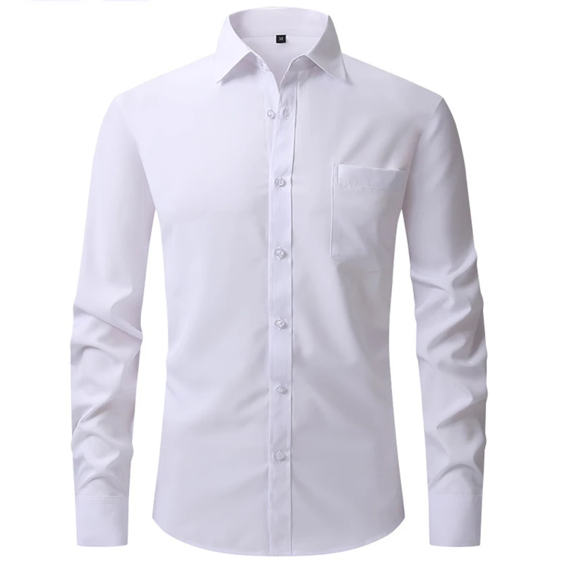 Green Mens Dress Shirts Long Sleeve Regular Fit Elastic Shirt for Men Wrinkle-Free Easy Care Formal Casual Shirt Male Chemise