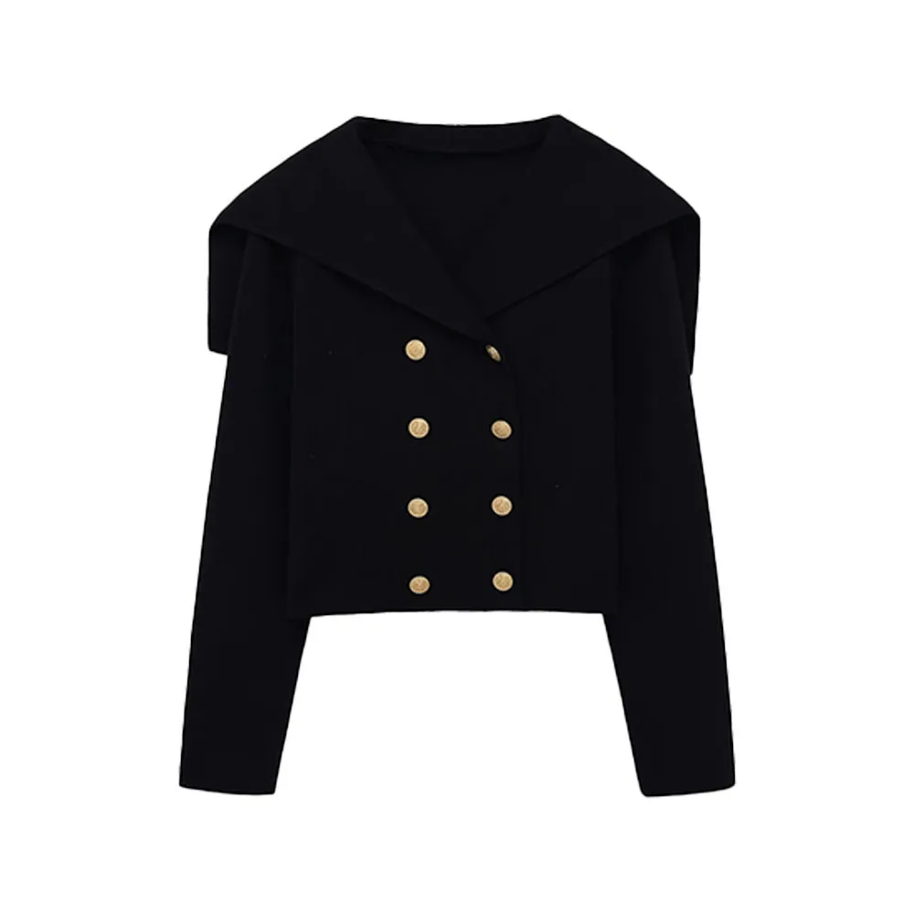 

Осенняя новая женская французская универсальная модная вязаная двубортная короткая куртка