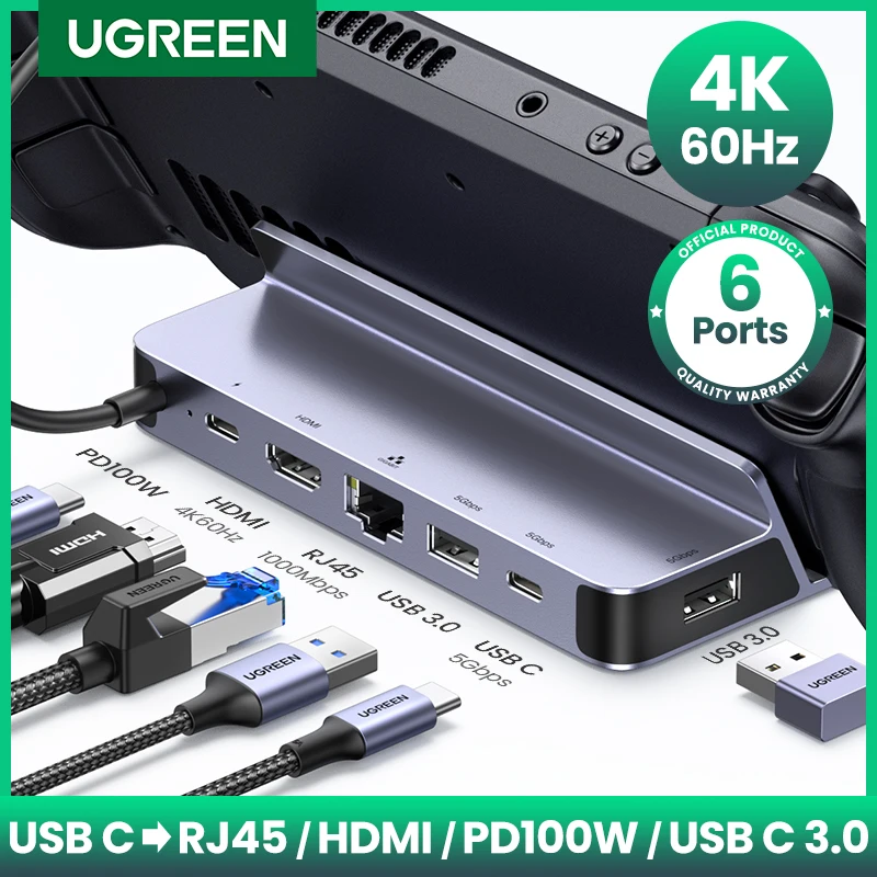 

UGREEN USB C Docking Station for Steam Deck to HDMI 4K60Hz RJ45 PD100W Dock for Asus ROG Ally Nintendo Switch MacBook PC USB HUB