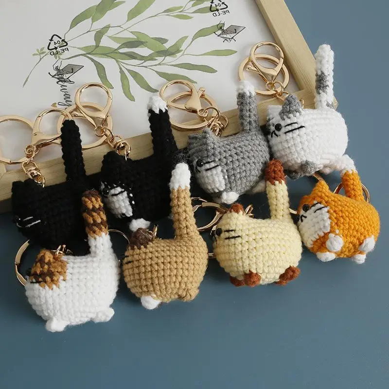 2026 Häkel-Kätzchen-Serie Schlüsselanhänger Niedlicher Handgewebter Dicker Katzen-Anhänger Gestrickter Tier-Schlüsselring Rucksack-Deko-Accessoires Geschenke – Detail 2
