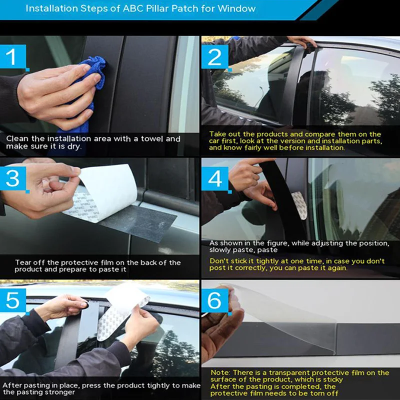 For Toyota Highlander 2020 2021 2022 2023 Car Door Window Middle Column Trim Protection PC Black Strip Decoration Sticker 8 PCS