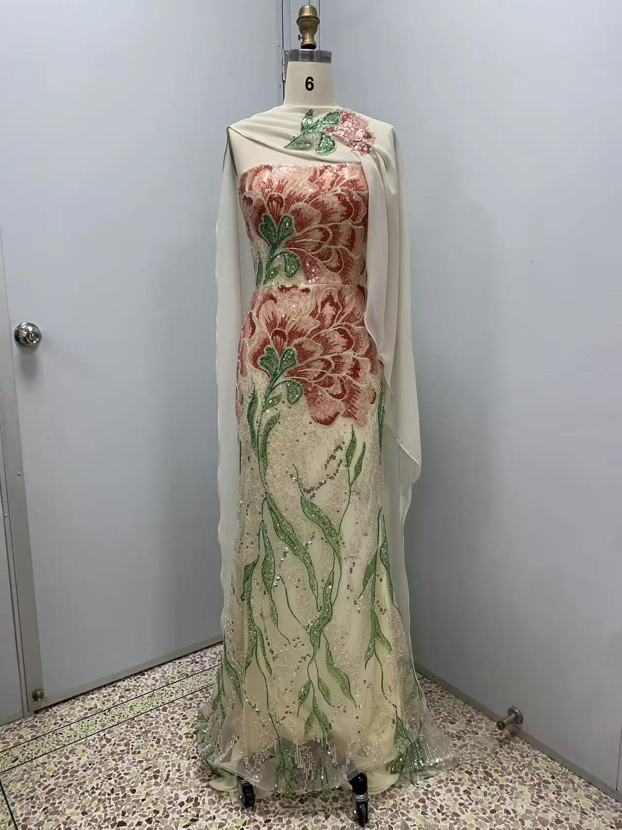 

SHIXINGE Customized Luxurious Evening Dress Prom Gown Strapless Mermaid Sequin Beaded with Scarf for Dubai Women Wedding Party