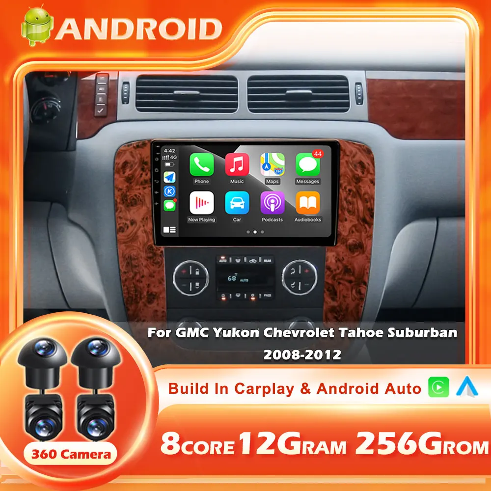 Android 14 For GMC Yukon Chevrolet Tahoe Suburban 2008-2012 Car Radio Multimedia Video Player Navigation Stereo GPS NO 2DIN DVD