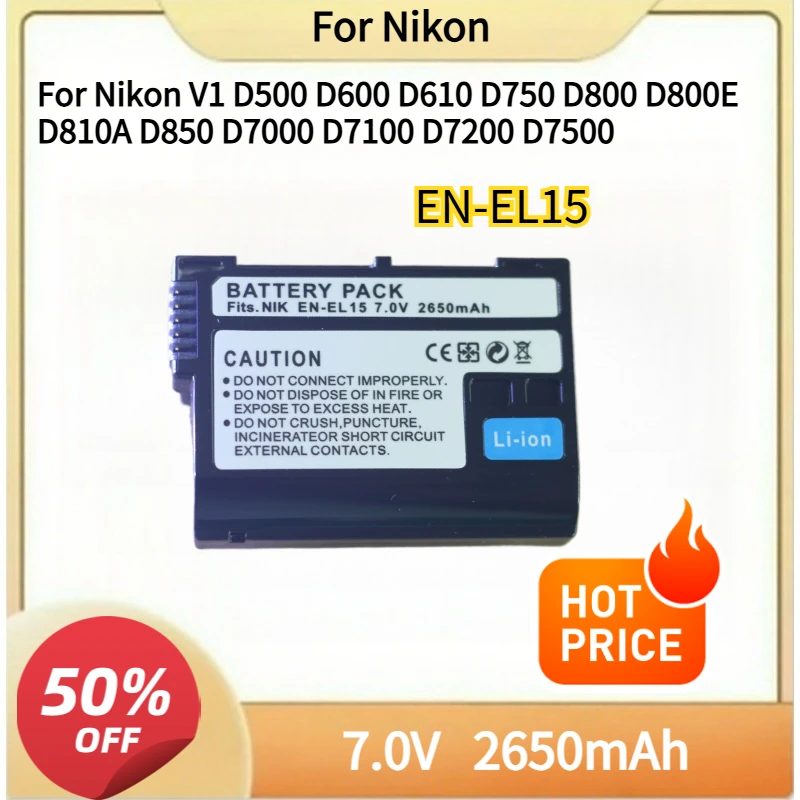 

New Battery EN-EL15 For Nikon V1 D500 D600 D610 D750 D800 D800E D810A D850 D7000 D7100 D7200 D7500 Z5 Z6 Z7 Z8