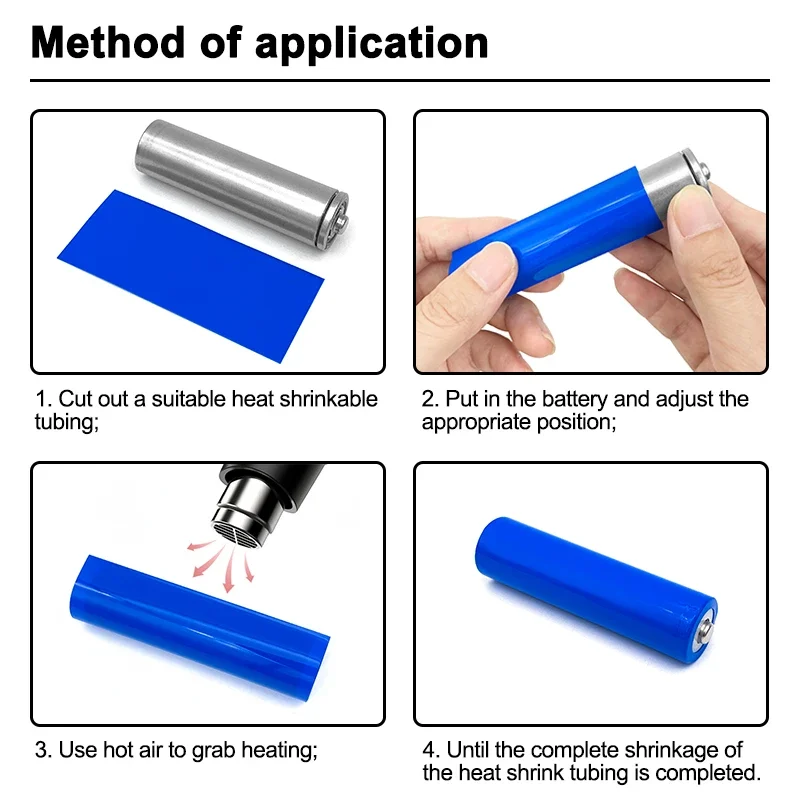 18650 Heat-resistant PVC Heat Shrink Tube Width 110mm~300mm Insulated Film Protect Cases Pack Sleeving Blue Battery Wrap