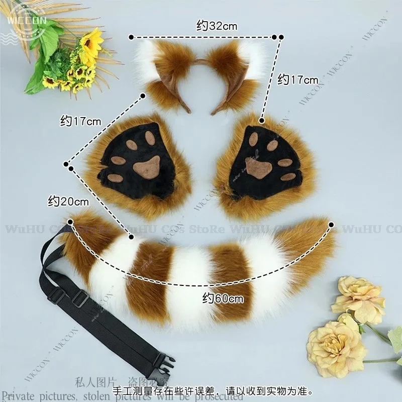 Orejas de animales y cola de Animal, Cosplay peludo, juego de rol, tocado de felpa, cola de zorro, lindo negro, gris, marrón, fiesta de Halloween, mujer y hombre