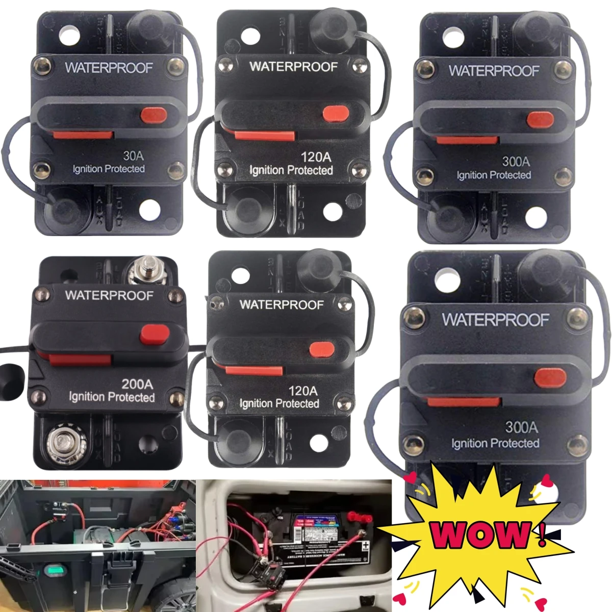 New 30-300A AMP Circuit Breaker Dual Battery IP67 Waterproof 12V 24V Fuse Manual Reset Car Circuit Breaker Auto Accessories