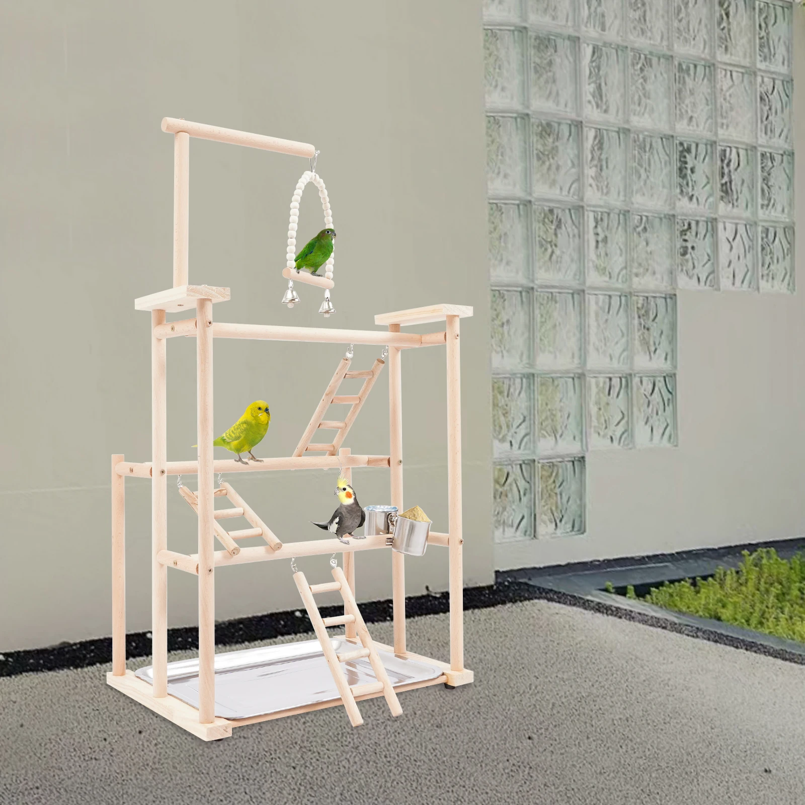 

Трехслойная подставка для попугая из бука, 44x31 см, с подвесной лестницей для птичьей ванночки, подставкой для птиц и подставкой для игр для птиц