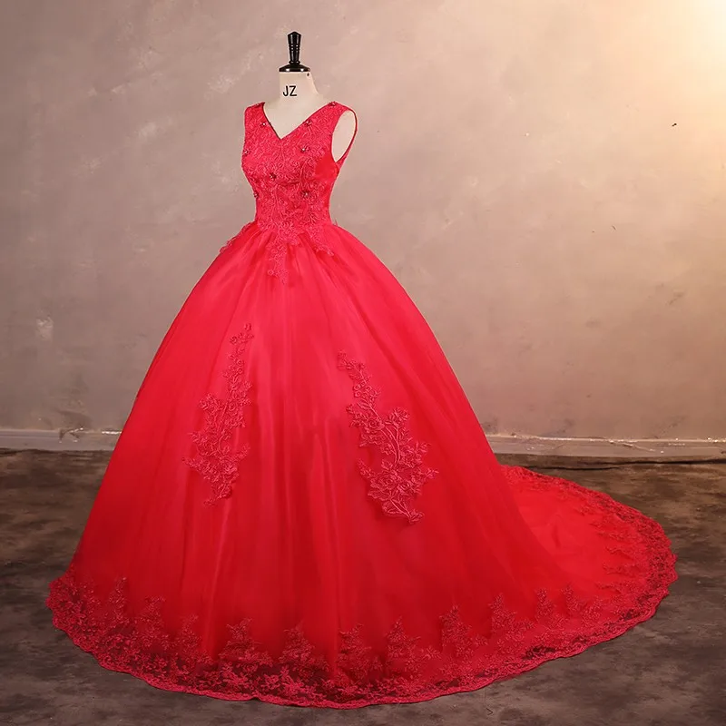 Sonhar Vestidos New Sleeveless Quinceanera Dresses V-neck Party Dress Classic Ball Gown Red Prom Dress For Girls Plus Size