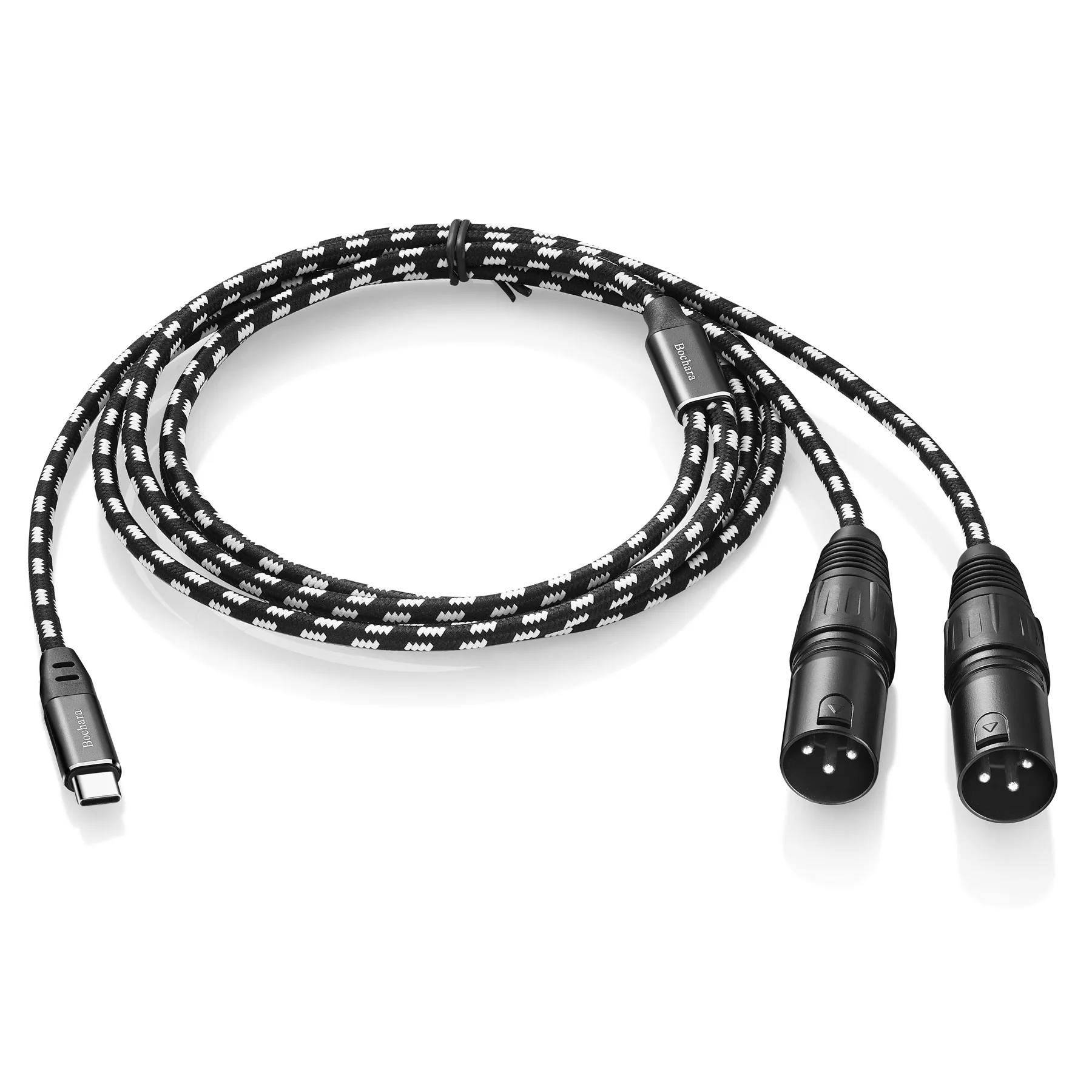 Bochara Type C to Dual XLR Male OFC Audio Cable Built in Chipset Foil+Braided Shielded For Speakers Amplifier Mixer