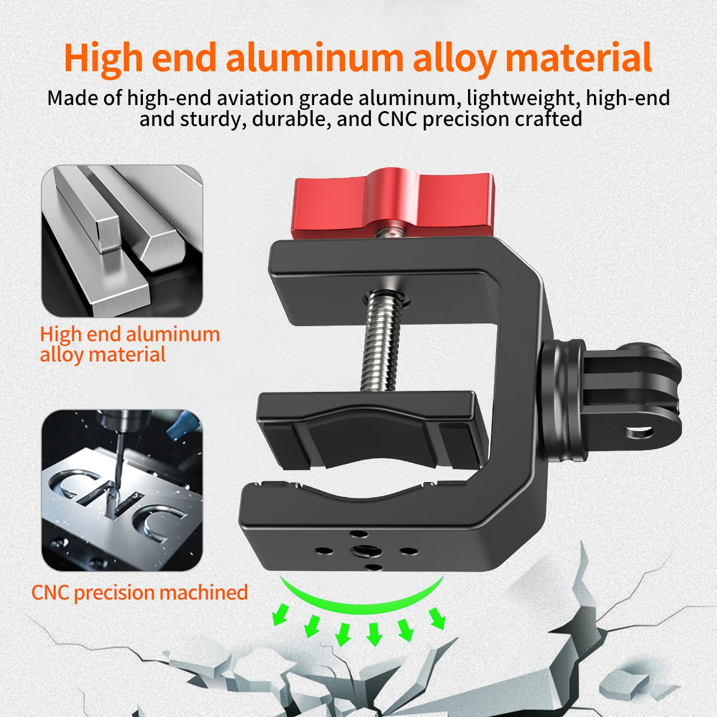 Aluminium C-Klemme mit Rutschfester Silikonauflage für GoPro DJI Action-Kamera DSLR Handy Aufhellungslicht Mikrofon Desktop Lenkerhalterung – Detail 7