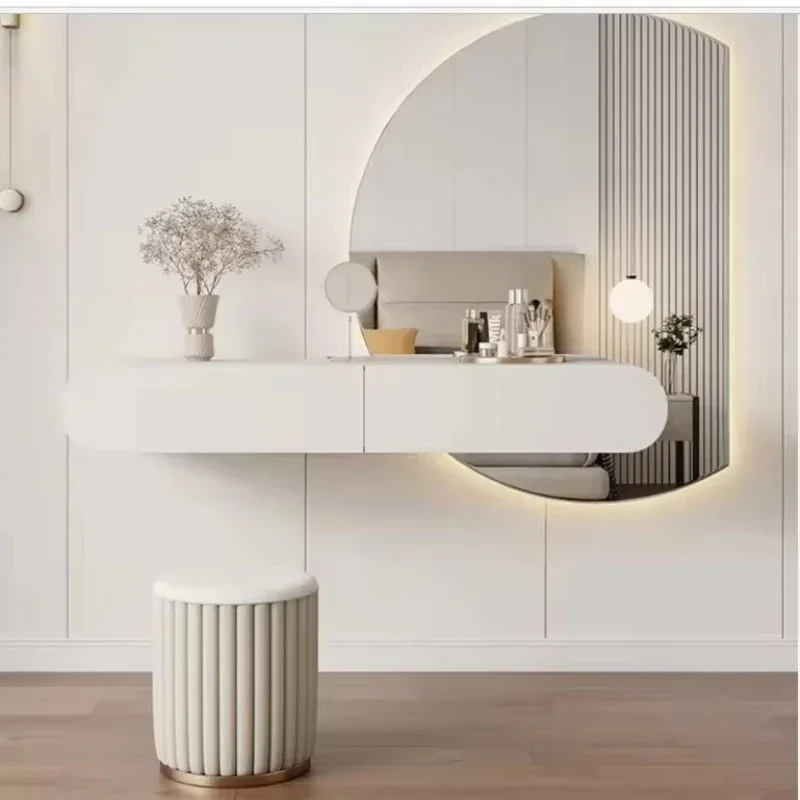 

Elegant art deco small dressing table design white wall-mounted floating wooden dressing table