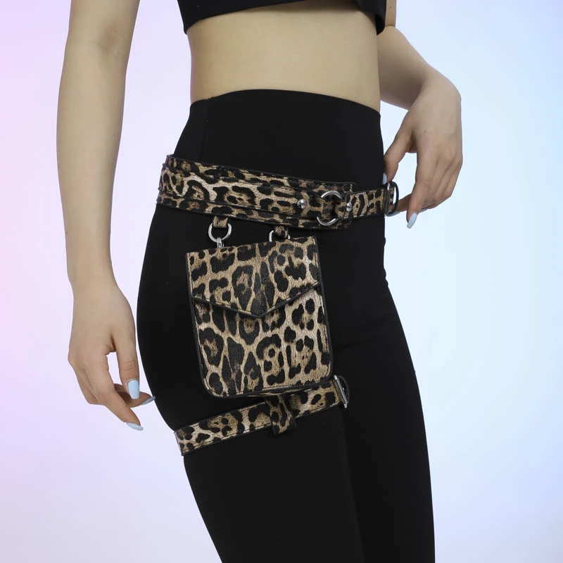 2024 Summer New Original Motorcycle Style Leggings Tie Waist Small Square Bag Fashionable Leopard Pattern Women\'s Waist Bag