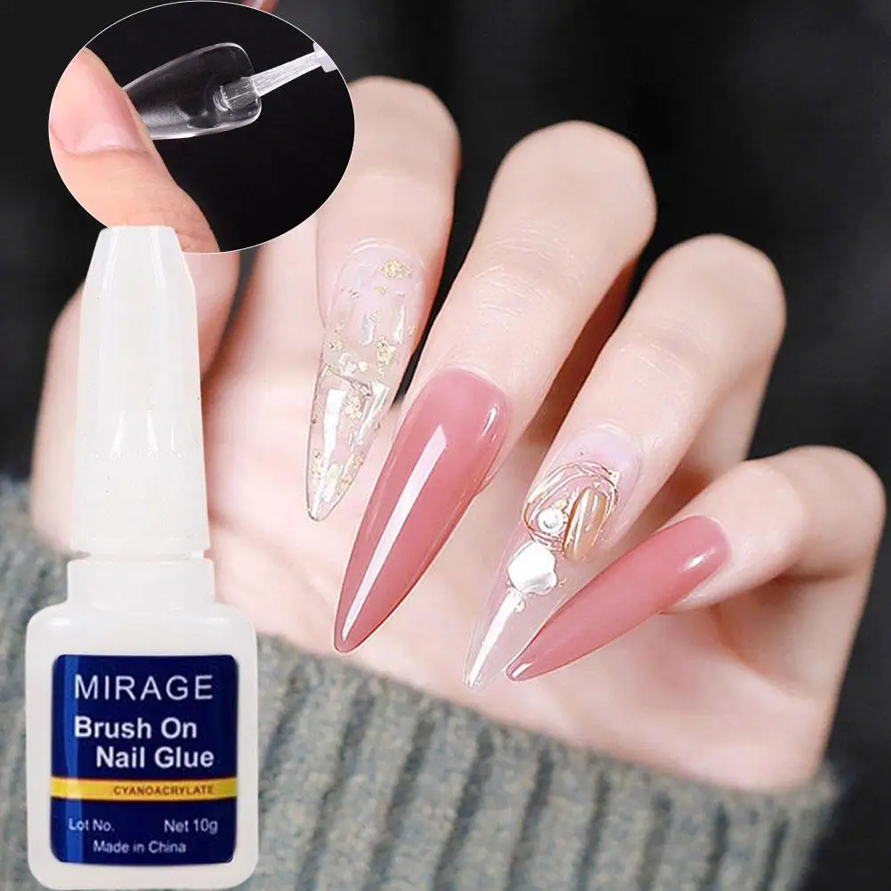 Cola para unhas falsas de secagem rápida, 10g, glitter, decoração acrílica com pincel, pontas de unhas falsas, cola pegajosa, ferramentas de cuidados com as unhas l3m6