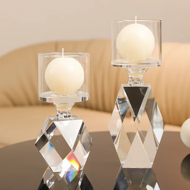 European light luxury K9 crystal glass candle holder, dining table candle light dinner, romantic atmosphere