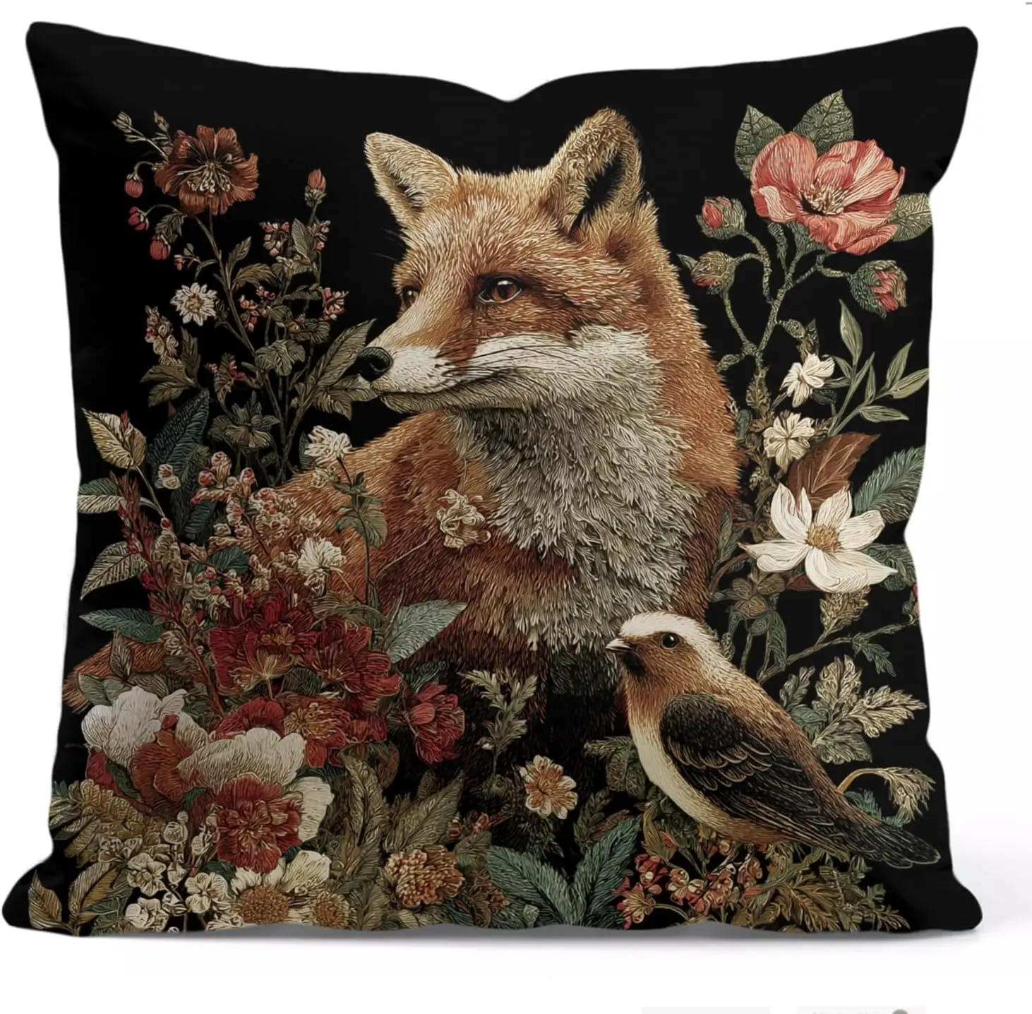 1pcsWilliam Morris Abstract Art Floral Fox Design Throw Pillow Cover Home Decor, Vintage Fox Lovers Pillowcase Cover