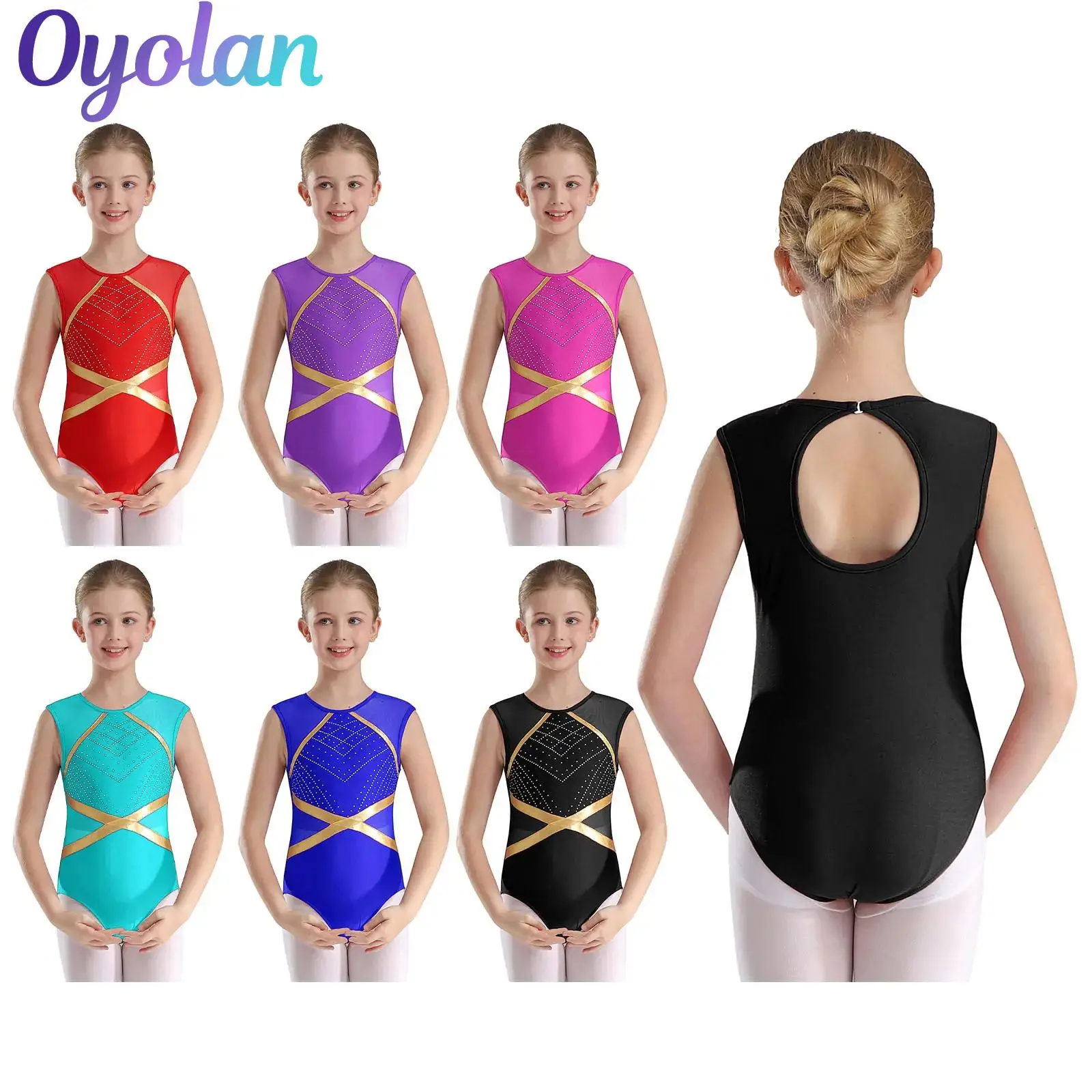 Kinderen Meisjes Glittery Steentjes Ballet Jersey Maillots Bodysuit Jumpsuit Gymnastiek Turnpakje Gymnastiek Kunstschaatsen Kostuum