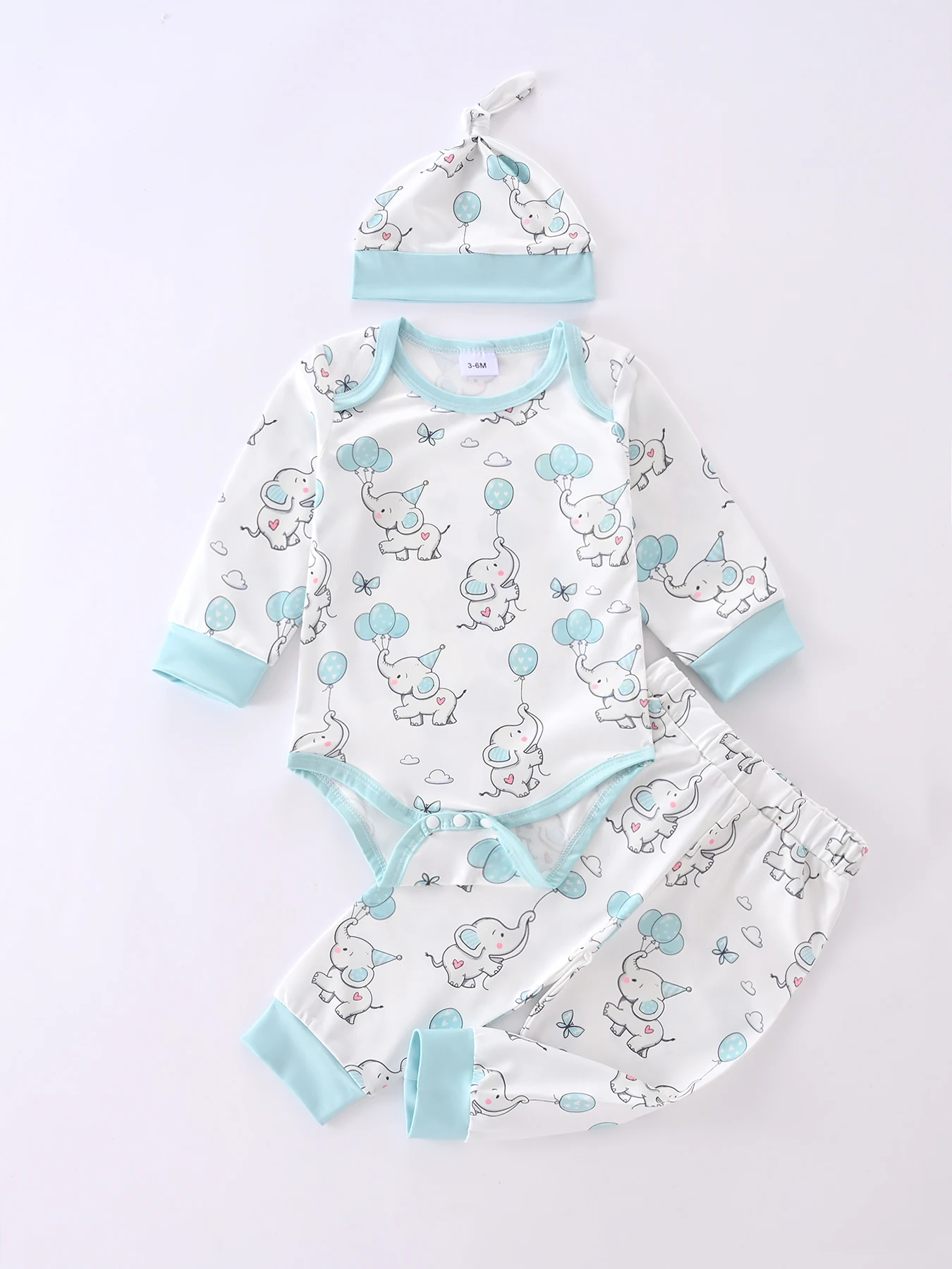 

3pcs baby hat+romper+pant elephant pattern three-piece for four seasons set of boys and girls newborn gift