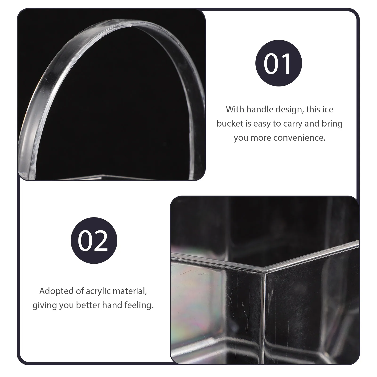 

1Set Transparent Ice Cube Bucket Thickened Acrylic Portable Wine Bucket Stable Handle for Household Bar Club Ktv Use