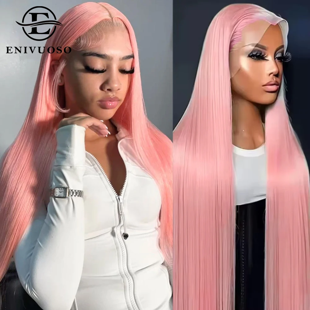 Peluca con malla frontal de color rosa claro 13x4, pelucas de encaje rectas de hueso de colores prearrancadas para mujeres, pelucas de fiesta de Cosplay largas y rectas de 30 pulgadas