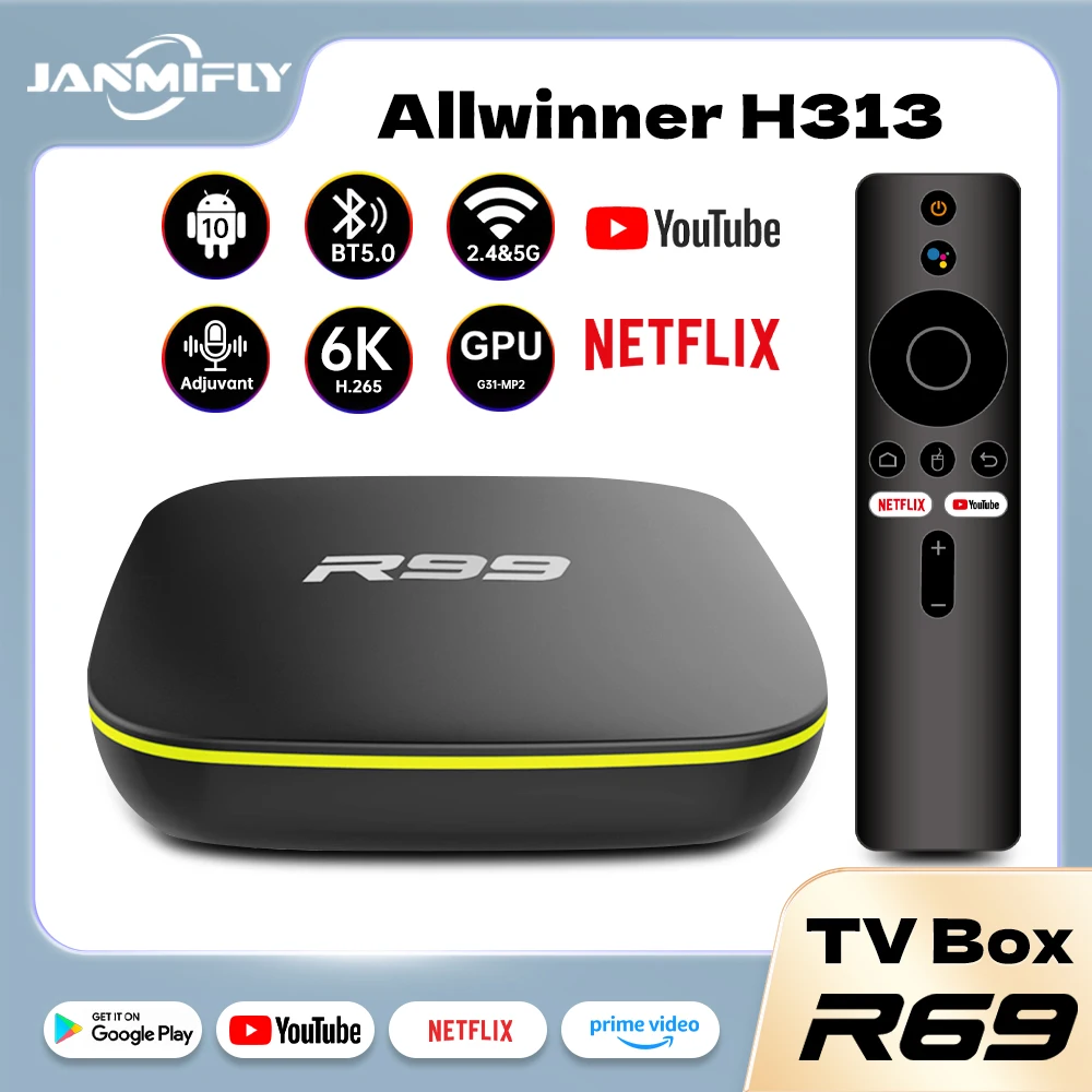 TV Box R99 Android 10 Allwinner H313 6K HDR Dual WiFi Media Player for Netflix Set Top Box