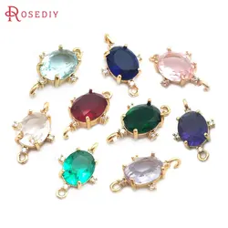 10PCS 12x20MM High Quality Champagne Gold Color Brass and Zircon Glass 2 Holes Oval Shape Connect Charms Pendants Jewelry Making