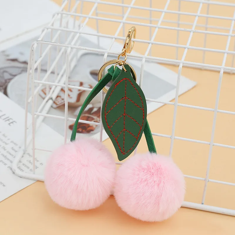 10pcs/set Rabbit Hair Cherry Multi-color Car Keychain Pendant Cute Pompom Doll Doll Bag Hanging Key Chains for Women Gift