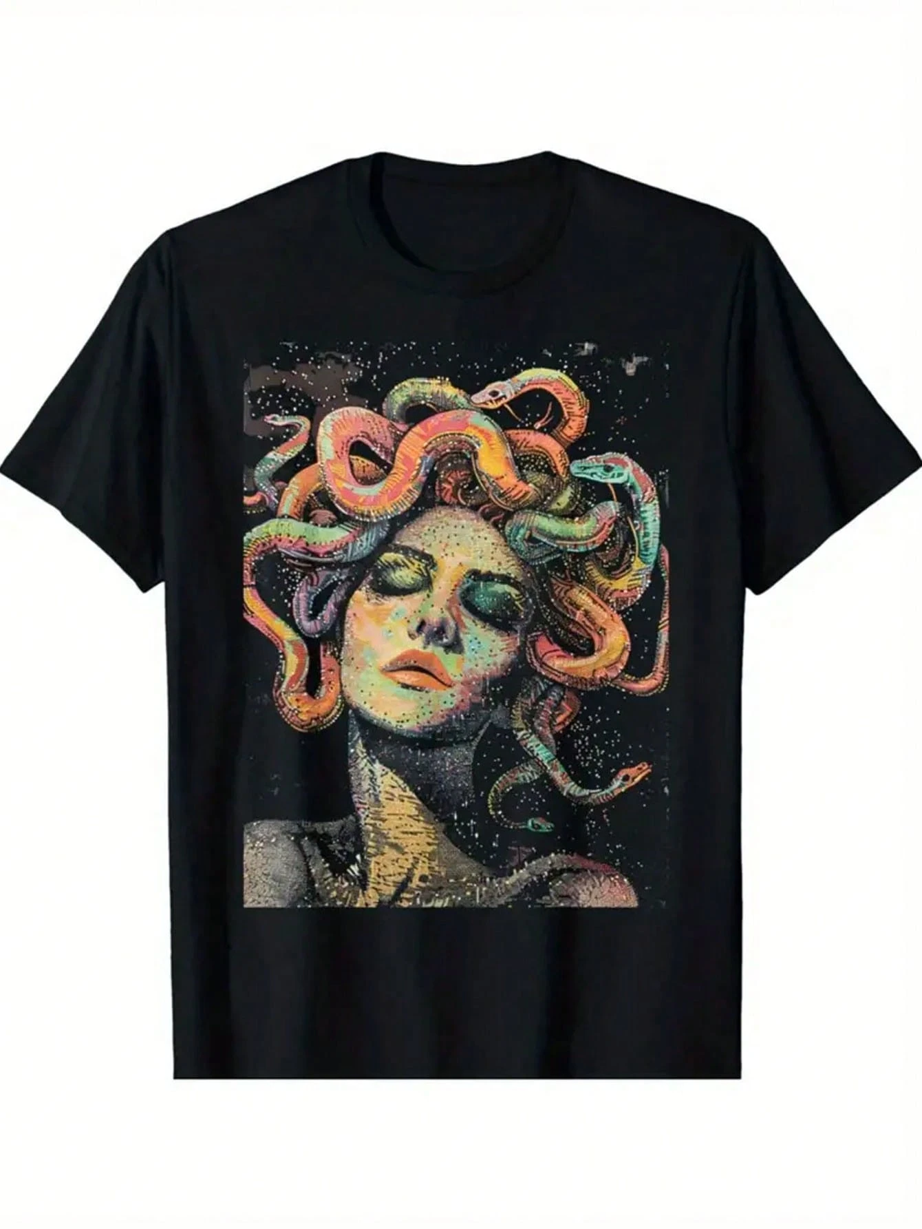 Best Selling Medusa Greek Mythology Graphic Art Pattern Printed T-Shirt- Flat Printed Men's T-Shirt, Eye-Catching Design Men Tee