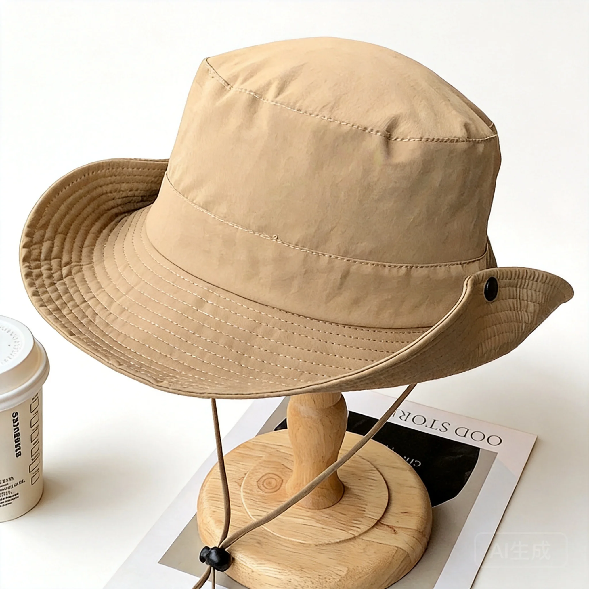 Unisex Uv Protection Quick Dry Cotton Bucket Hat Western Cowboy Style Stripe Stitching Adjustable Wide Brim Sun Hat For Outdoor