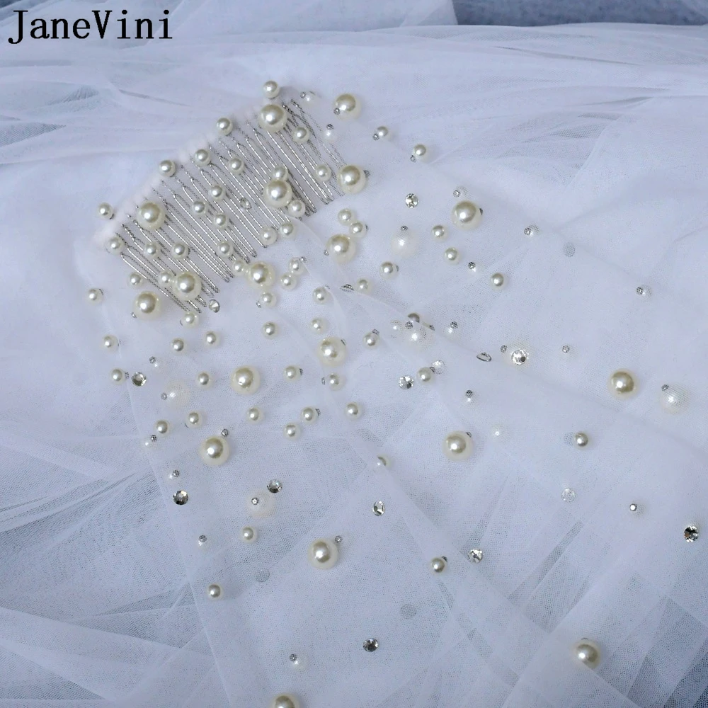 Janevini 1 Tier Braut schleier Hochzeit mit Kristall und Perle elegante Perlen Haarkamm Schleier Bachelorette Party Braut Accessoires