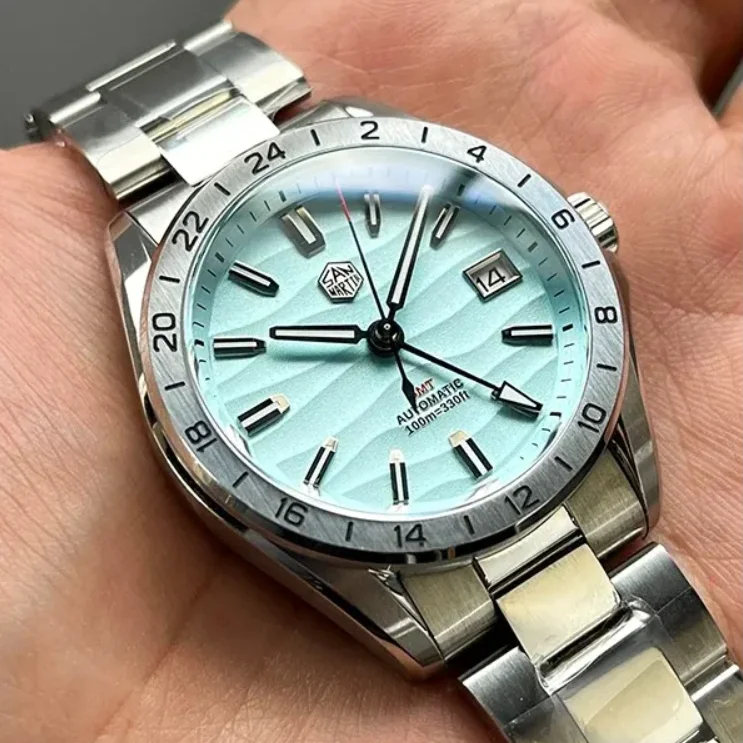 ساعة سان مارتن للرجال بتوقيت جرينتش 39 ملم ساعة يد ميكانيكية أوتوماتيكية غواص 10ATM مقاومة للماء BGW-9 ياقوت مضيء NH34 إطار فولاذي #1