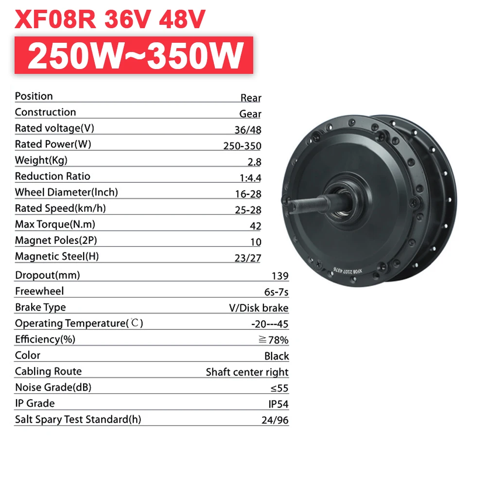 ChamRider Wheel Hub EBike Motor 36V 250W 48V 350W Brushless Geared Ebike Motor Front Rear cassette Freehub MXUS XF08RC