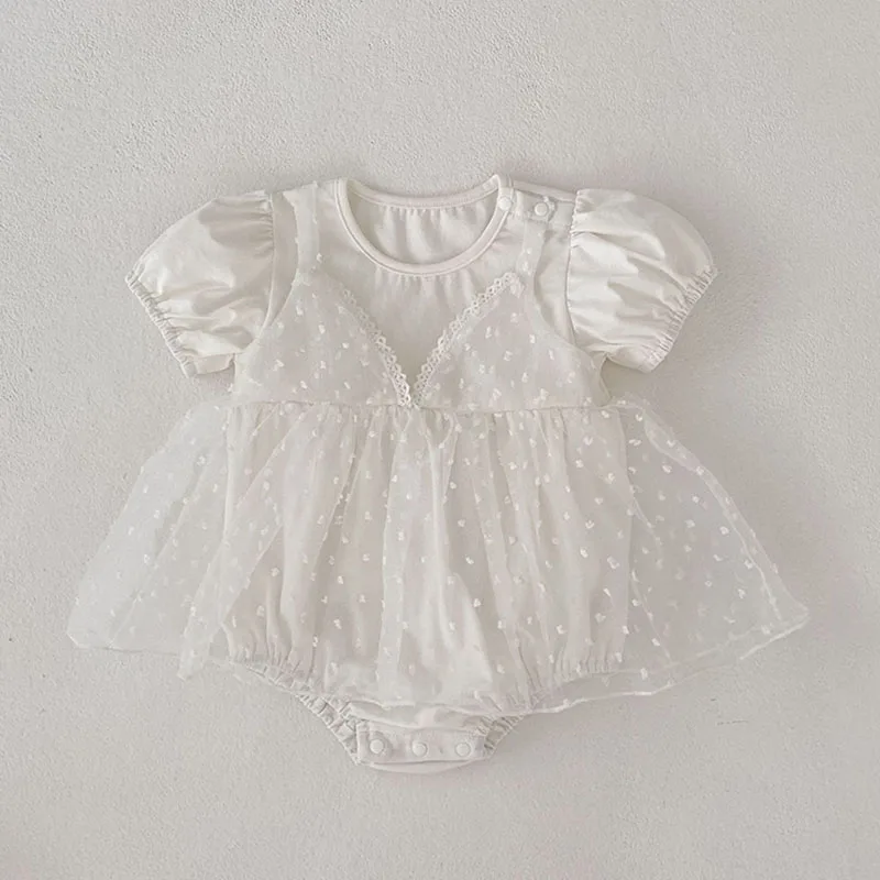 Girls Solid Color Rompers Princess Baby Girls Jumpsuit Bodysuit Girls Short Sleeves Pure Rompers Sweet Lace Summer Clothing