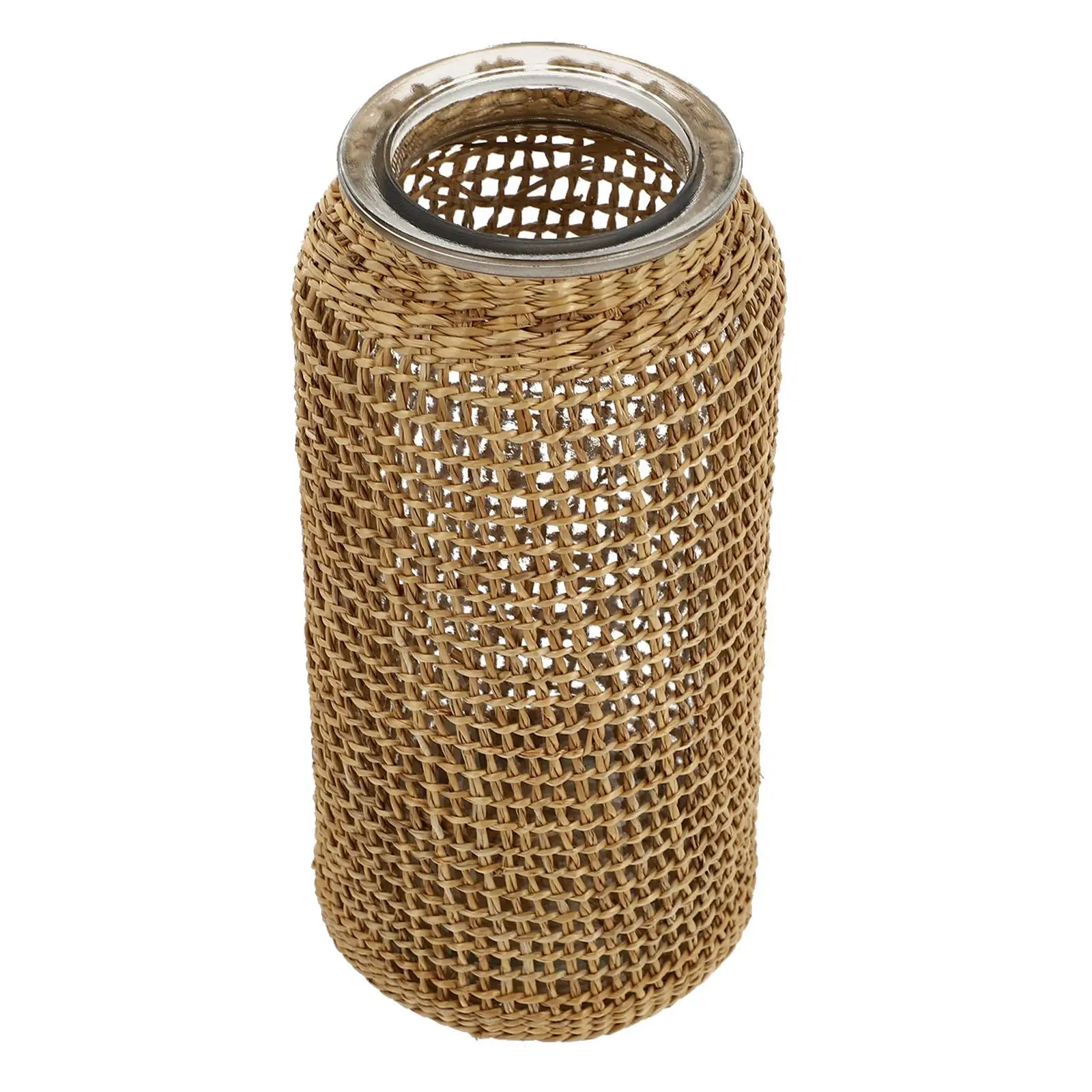 

Straw Woven Vase Large Mouth Glass Flower Arrangement Home Decor Retro Style Dried Flower Vase Adornment Plant Holder