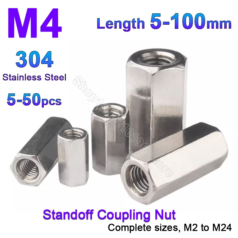 

5-50pcs M4 304 Stainless Steel Standoff Rod Long Coupling Nut Hex High Strength Hexagon Nutsert Extend Long Hex Column Pillars