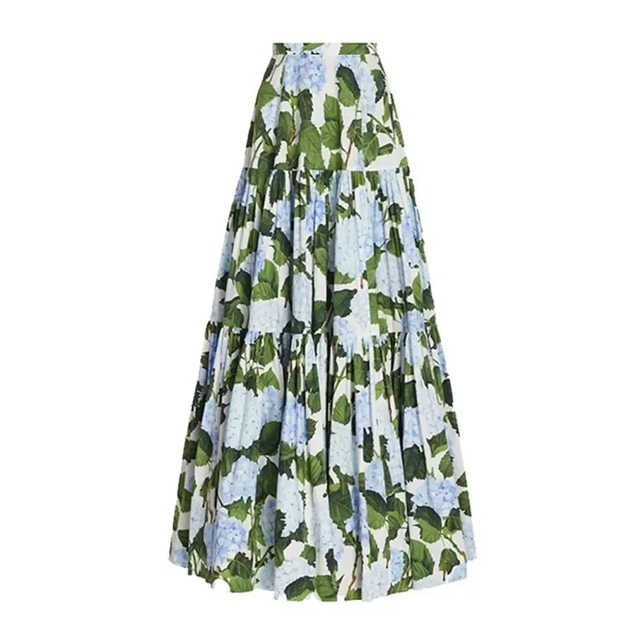 New Fashion Green Floral Print Suspender Beach Long Skirt Resort swimsuit two-piece split bikini