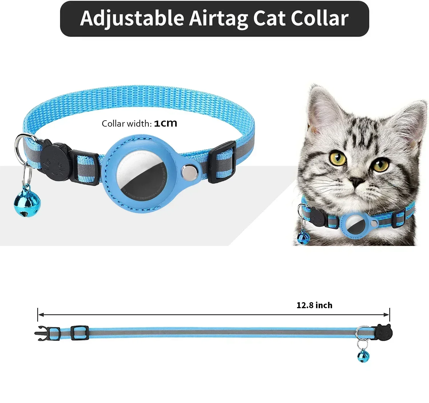Pet Products Anti-Lost Cat Collar for Airtag Tracker Protective Case with Bell No GPS Reflective Cats Necklace Kitten Accesories view 4