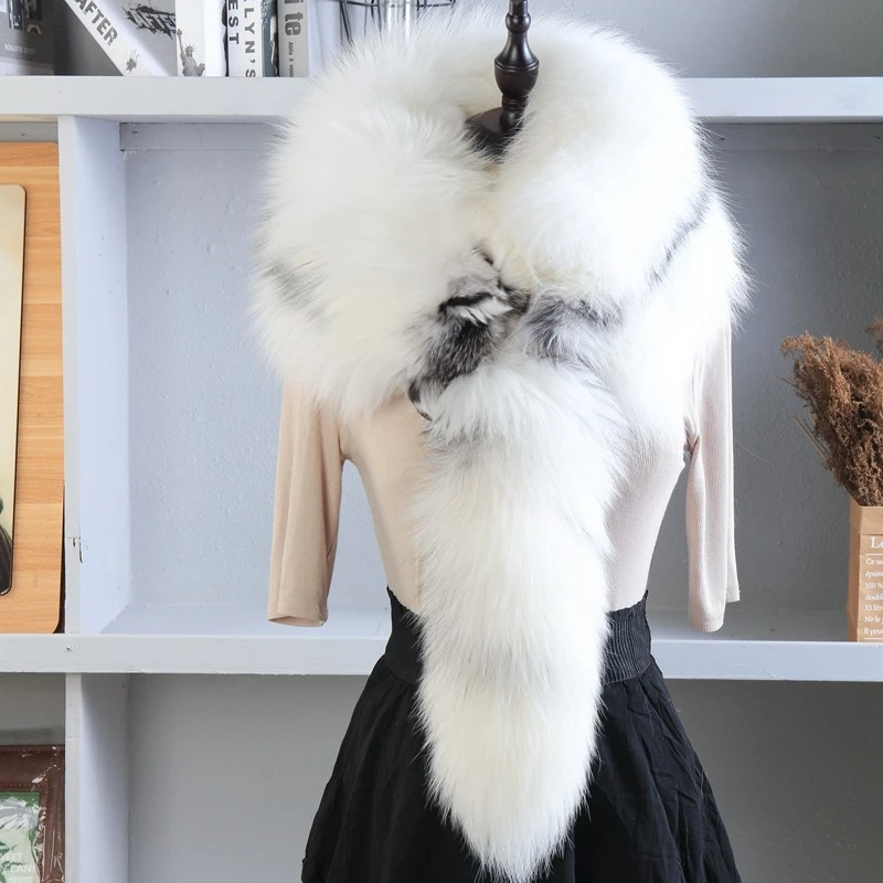 Winter versatile white men and women whole real fur collar fox scarf whole real fur winter warm scarf shawl party Christmas