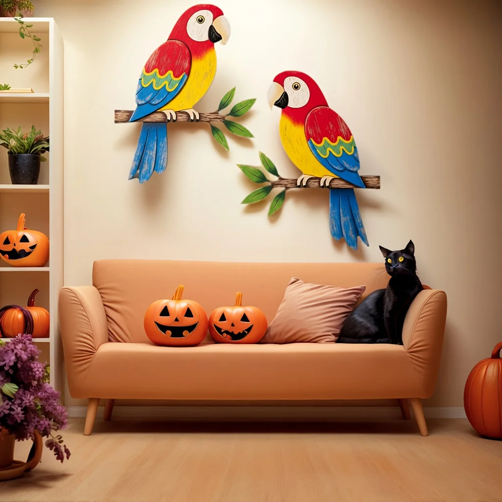 2 قطعة ألوان مائية خشبية الطيور الجدار الديكور غرفة ديكور للأطفال غرفة الديكور المنزل غرفة نوم جدار الشارات غرفة المعيشة #1