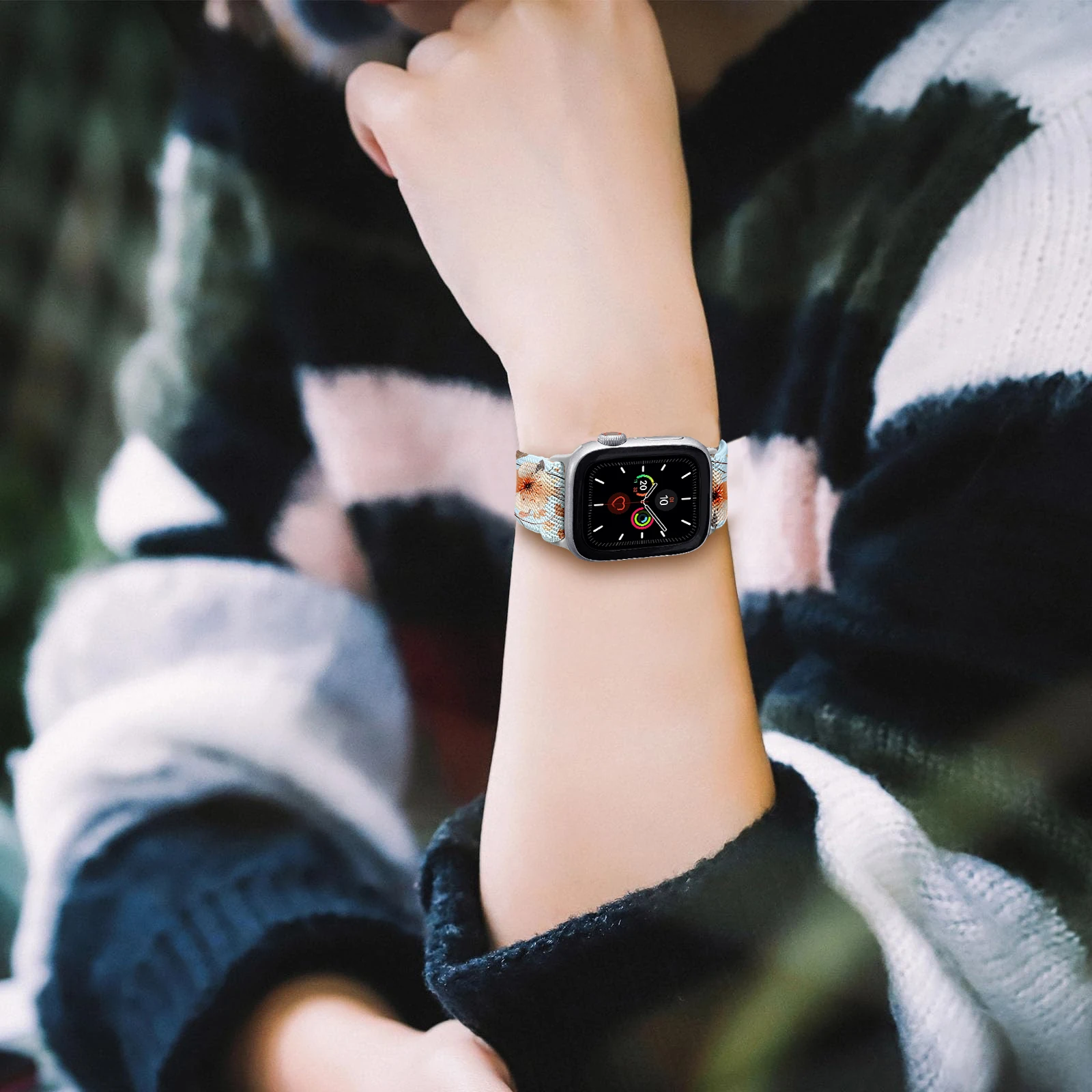 Stretchy Nylon Flower Print Band Compatible With Apple Watch 38mm 40mm 41mm 42mm 44mm 45mm 46mm 49mm For Women Men, Watch Strap - view 6