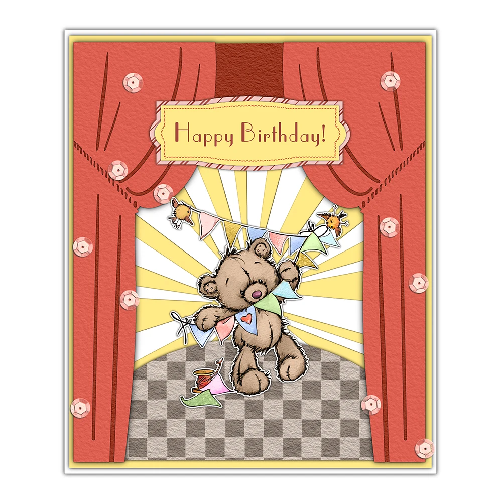 Mangocraft Happy Birthday To Cute Doll Bear Cutting Dies Clear Stamp DIY Scrapbooking Metal Dies Silicone Stamp For Cards Albums
