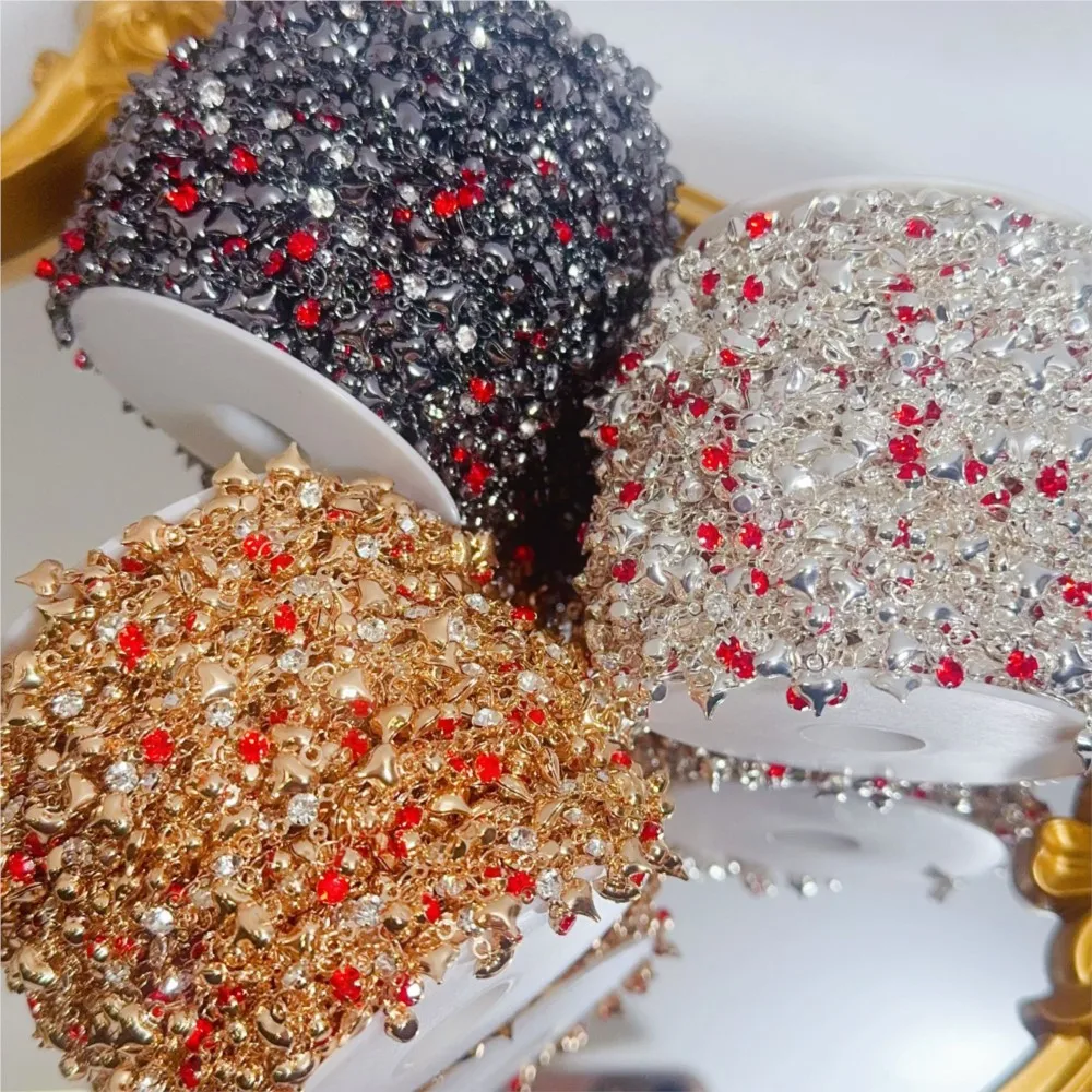 1Meter Colorful Metal Peach Heart Charms Chain Crystal Beads Pendants Copper Chains Women Jewelry Making DIY Necklaces Bracelets view 3