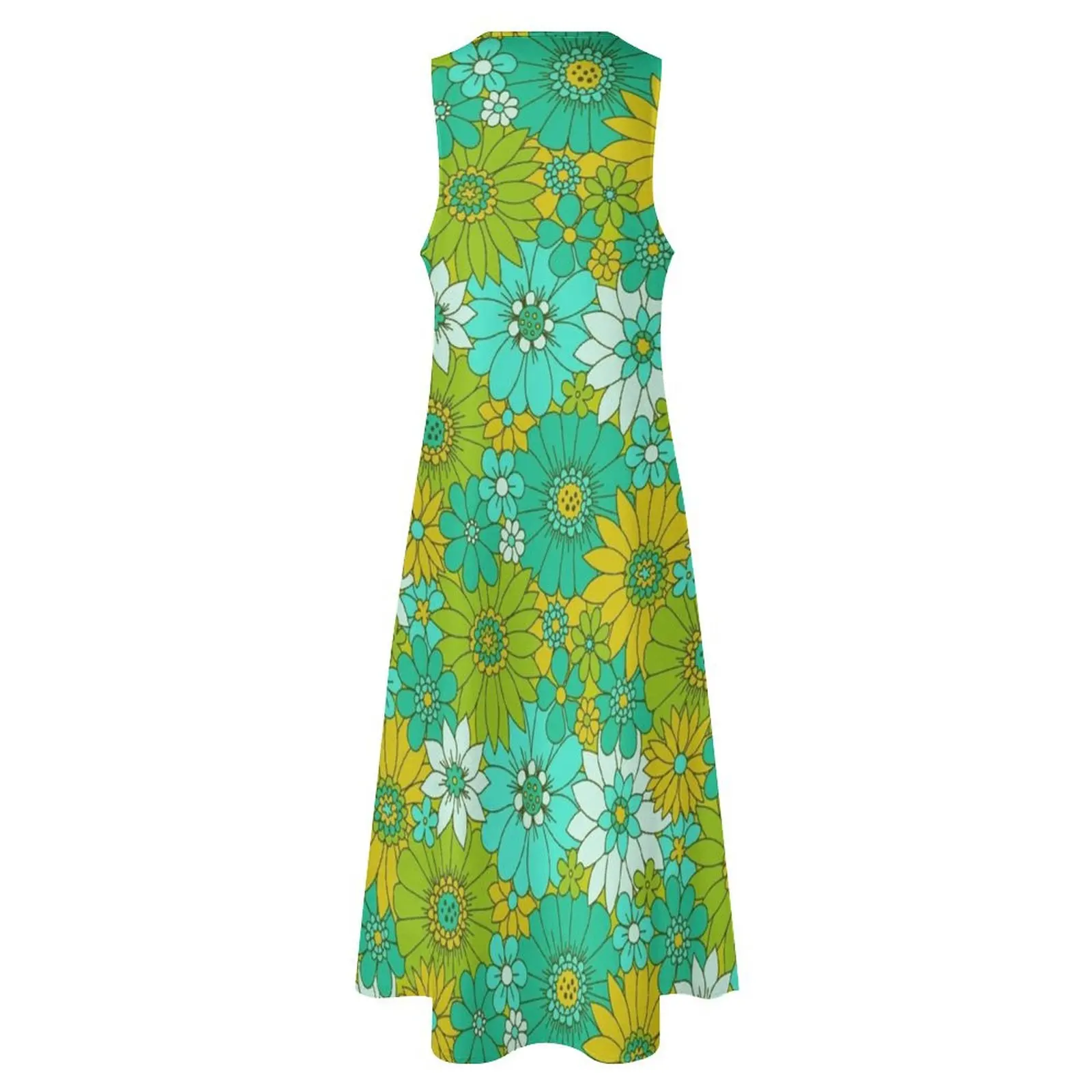 Retro Daisy Floral – Lime Long Dress Sommer Damenkleid 2025, Damen-Abendkleid für schwangere Frauen